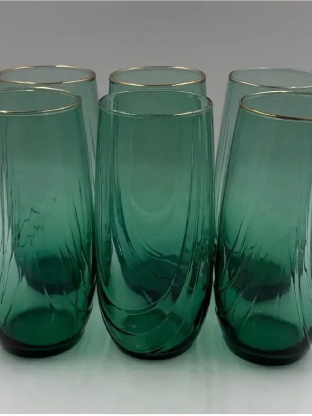 Libbey Juniper VTG Green Glass Tumblers with Gold Rim - Set of 6 MCM